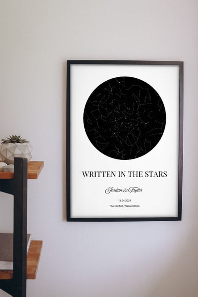 Lifestyle - Personalised Couple Star Map Print hanging on a living room wall