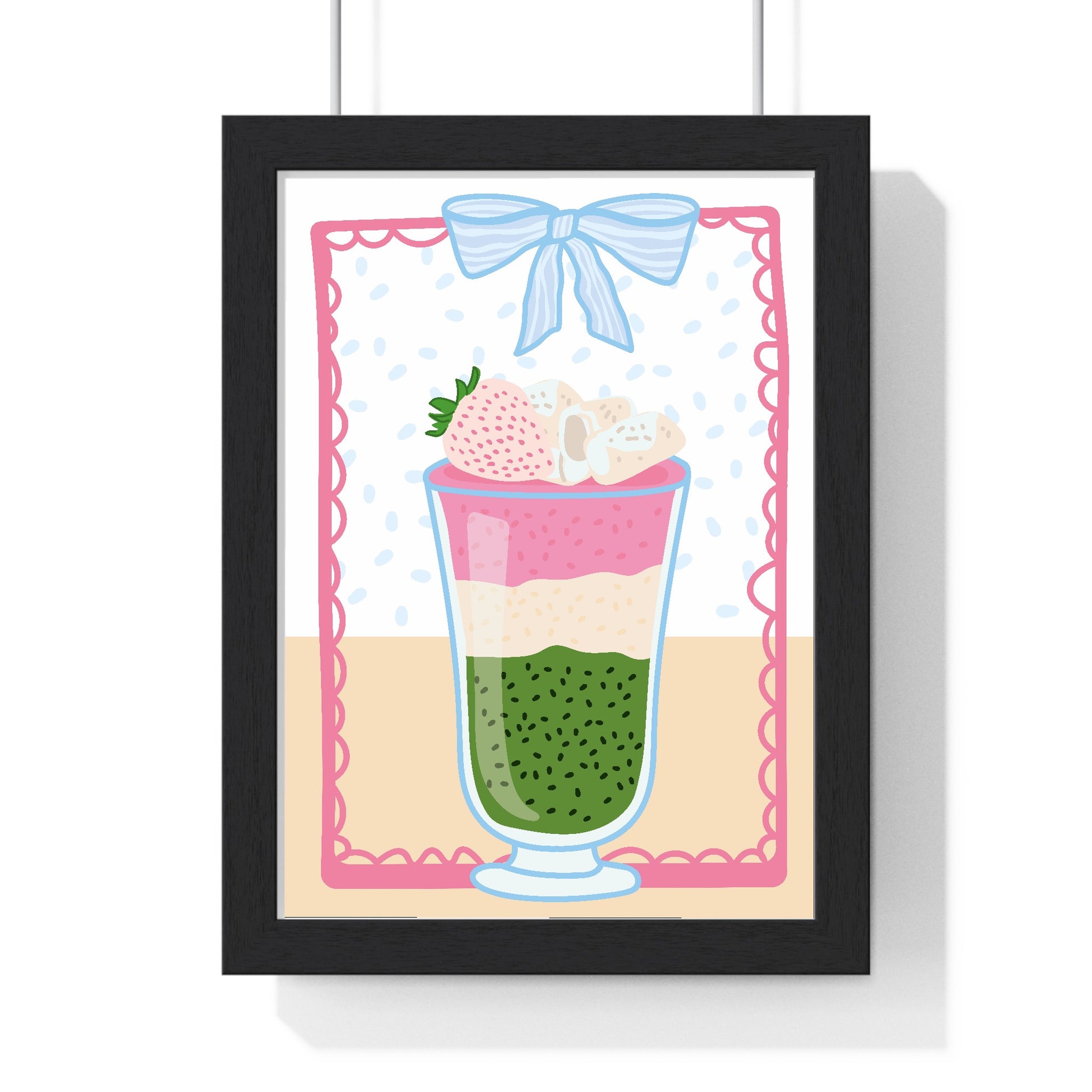 Matcha latte poster in black wood frame with perspex front