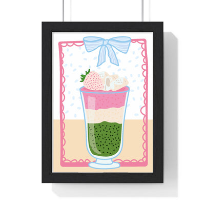Matcha latte poster in black wood frame with perspex front