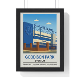 Everton Goodison Park stadium print framed in black MDF with white mount