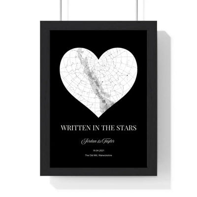 Personalised heart star map print on black background
