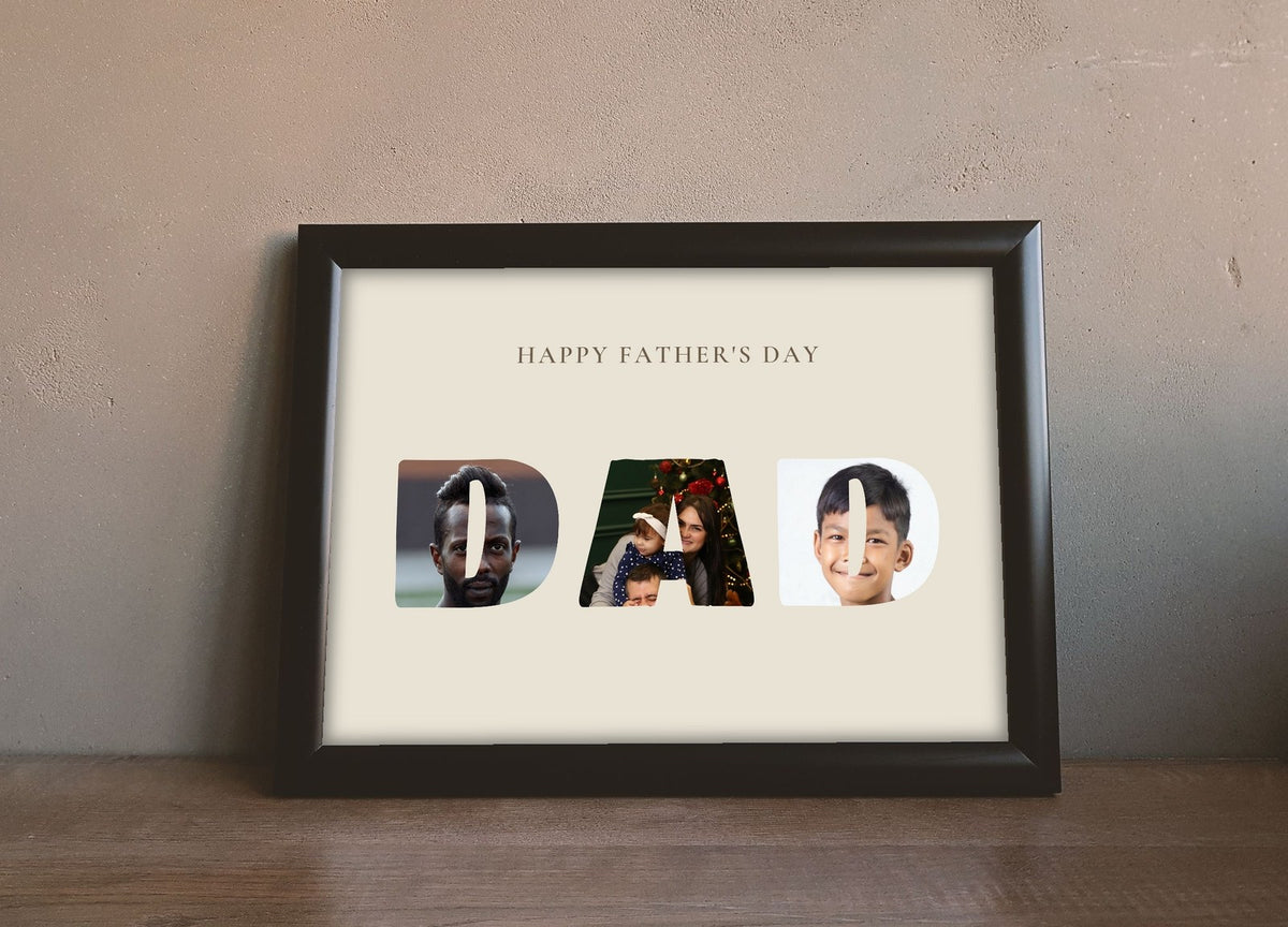 Lifestyle - Personalised Father's Day Photo Print leaning on a wooden sideboard