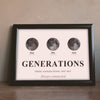 Lifestyle - Personalised Three Generations Moon Phase Print leaning on a wooden sideboard