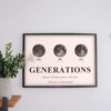 Lifestyle - Personalised Three Generations Moon Phase Print hanging on a living room wall