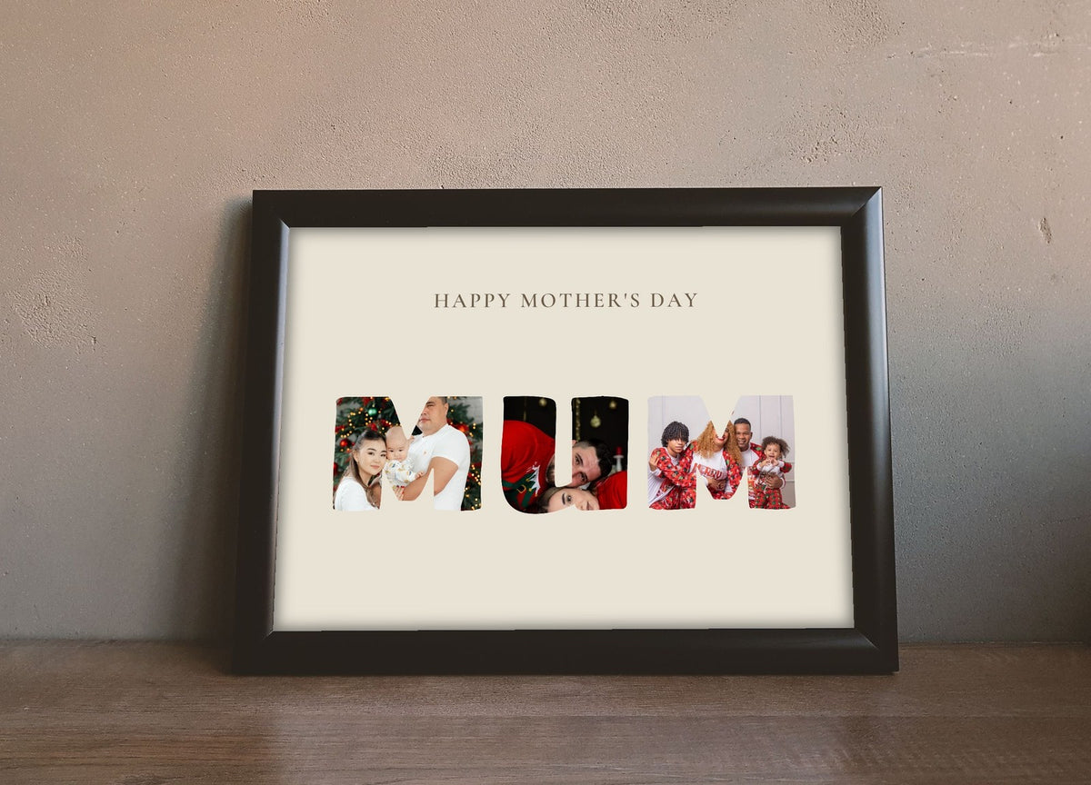 Lifestyle - Personalised Mother's Day Photo Print leaning on a wooden sideboard