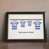 Lifestyle - Personalised Family Football Shirt Print leaning on a wooden sideboard