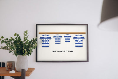 Lifestyle - Personalised Family Football Shirt Print hanging on a living room wall