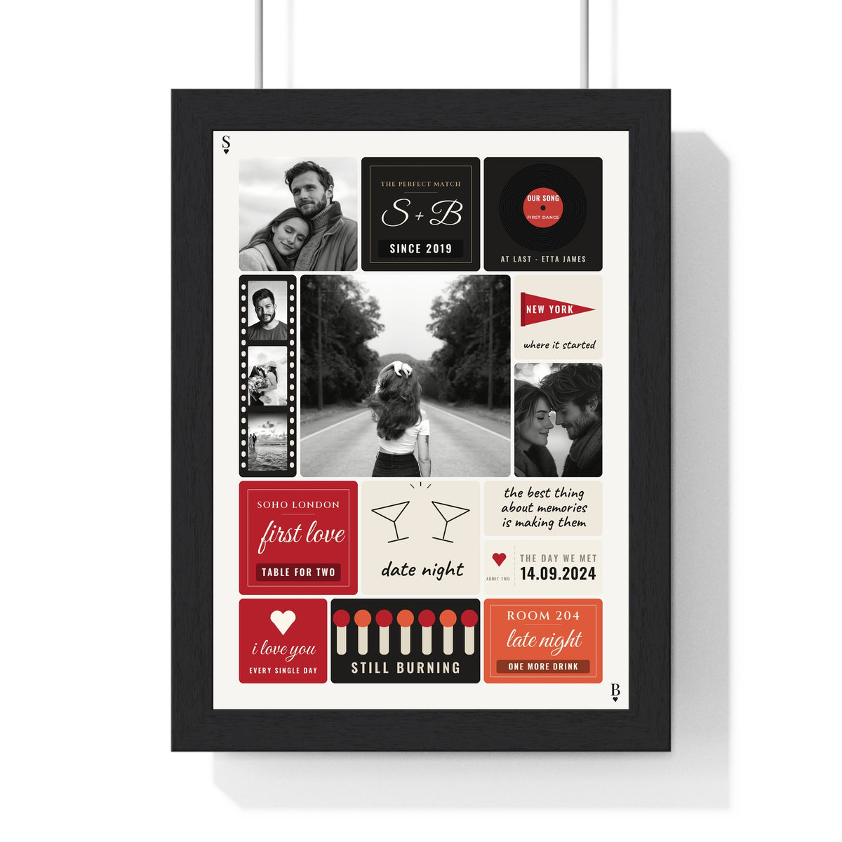 Personalised Matchbox Memories photo collage print in a black frame