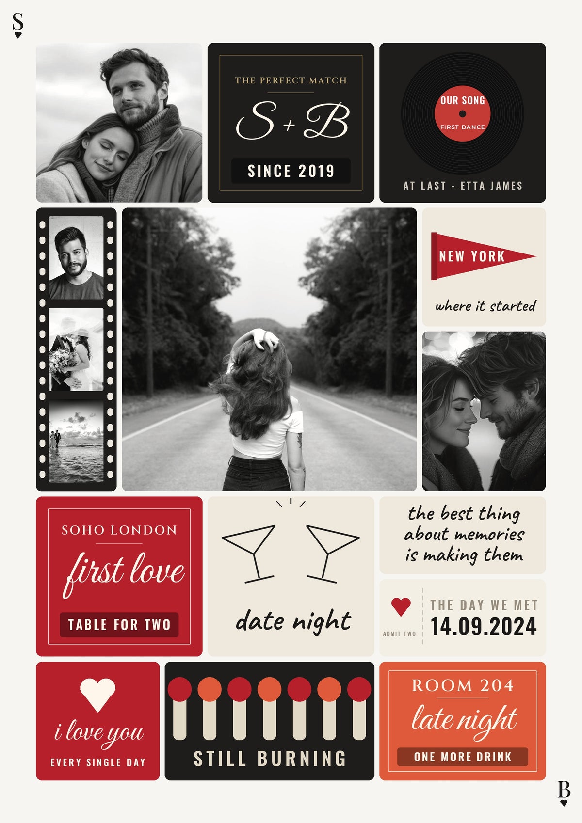 Full Matchbox Memories collage design with six photos