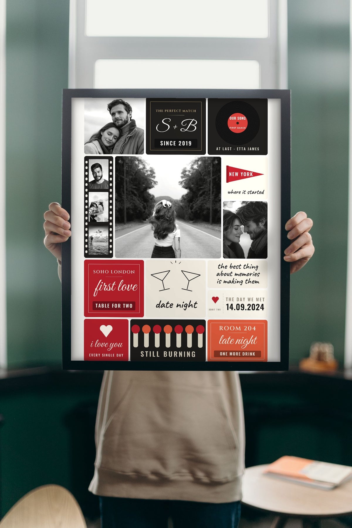 Lifestyle - Matchbox Memories collage print held up