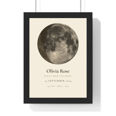 Personalised new baby moon phase print framed for a nursery