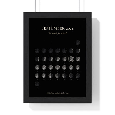 Personalised moon calendar print framed with a special date ringed