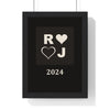 Minimalist couples initials print framed in black and cream