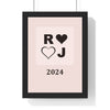 Personalised anniversary initials print framed in blush and black