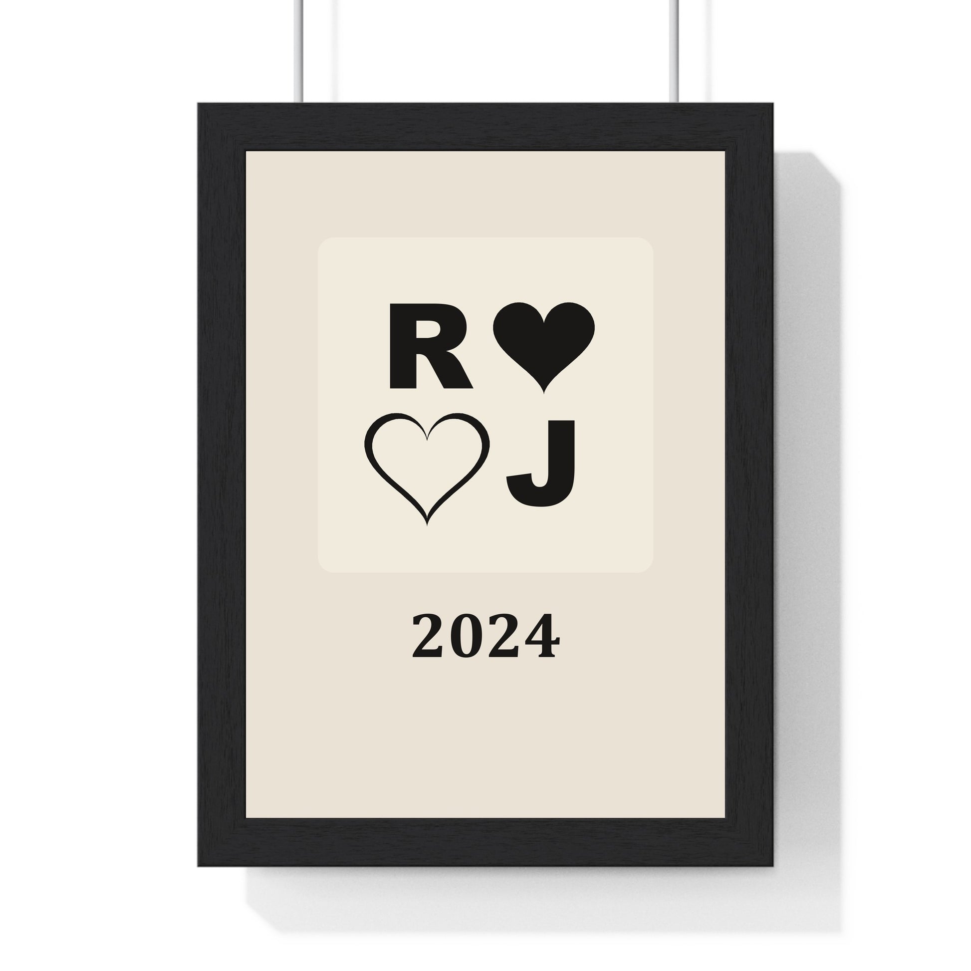 Personalised couples initials year print framed in cream and black
