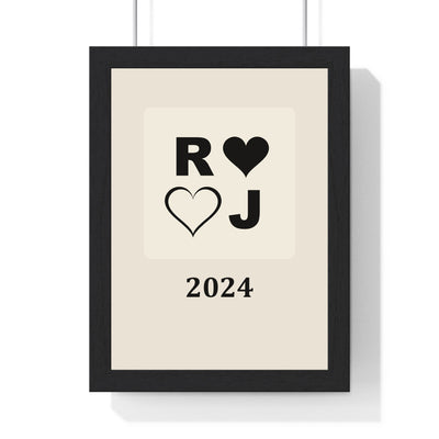 Personalised couples initials year print framed in cream and black