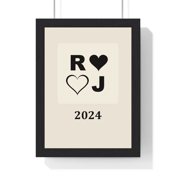 Personalised couples initials year print framed in cream and black