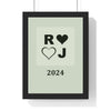 Custom wedding initials year print framed in sage and black