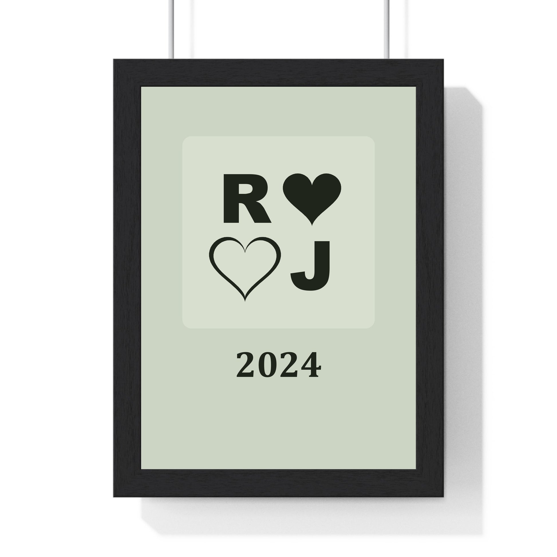 Custom wedding initials year print framed in sage and black