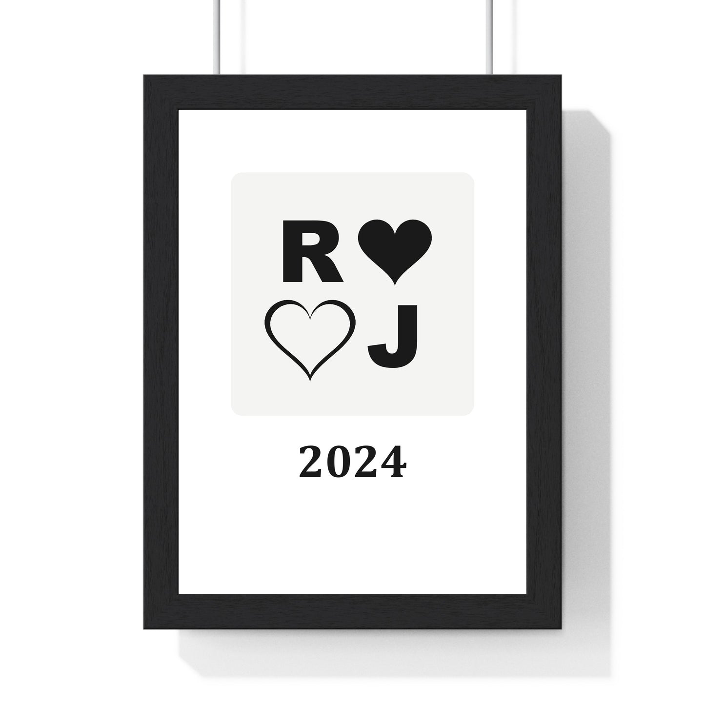 Custom couples monogram print framed in white and black