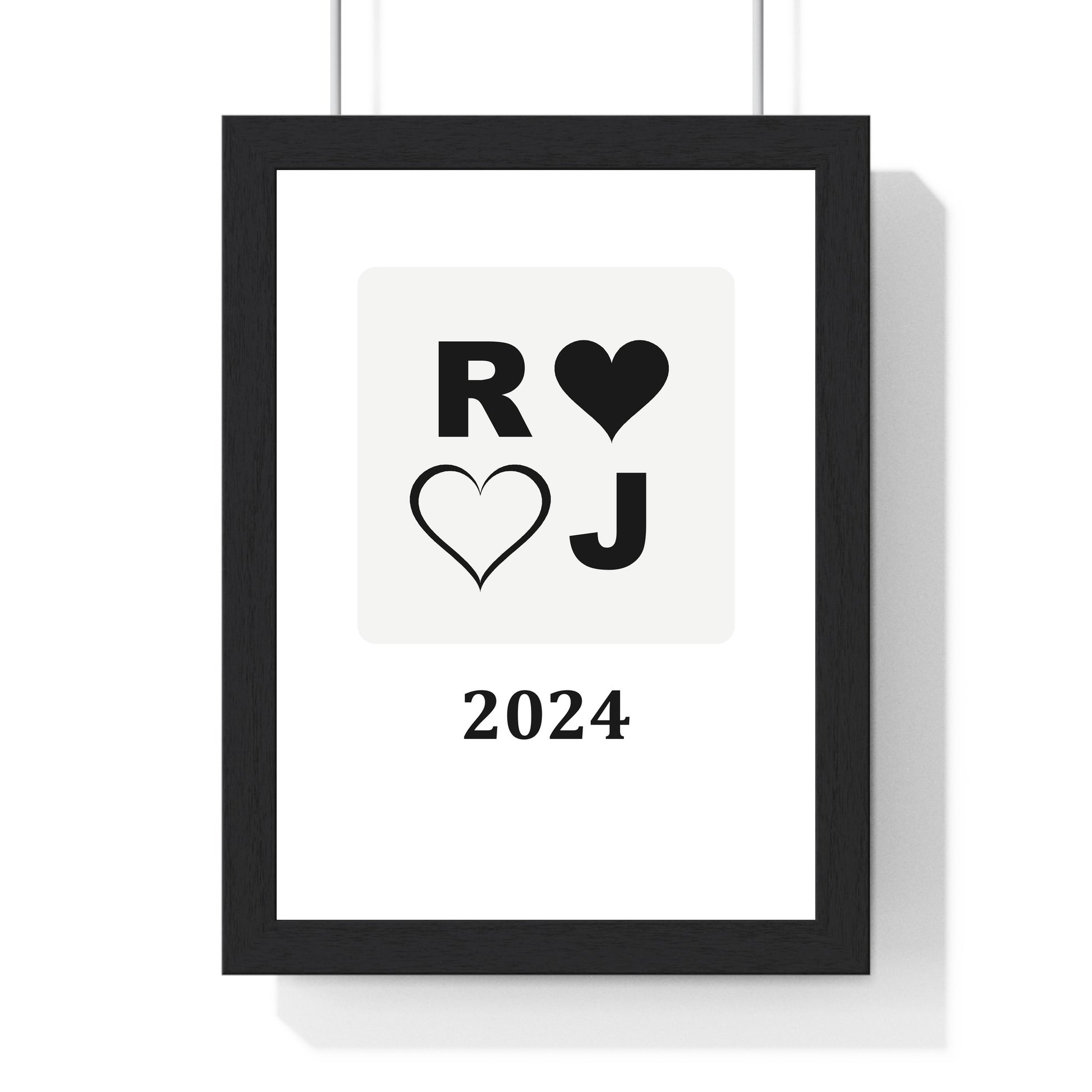 Custom couples monogram print framed in white and black