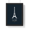 Personalised Eiffel Tower line art print displayed in a black frame