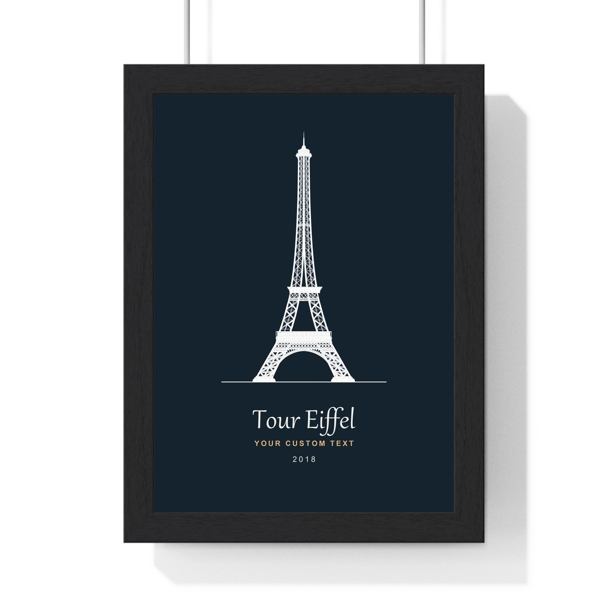 Personalised Eiffel Tower line art print displayed in a black frame