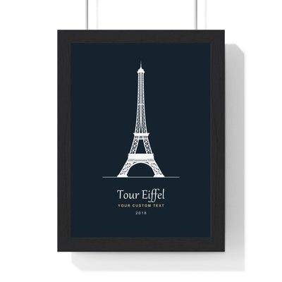 Personalised Eiffel Tower line art print displayed in a black frame