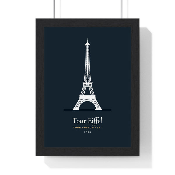 Personalised Eiffel Tower line art print displayed in a black frame