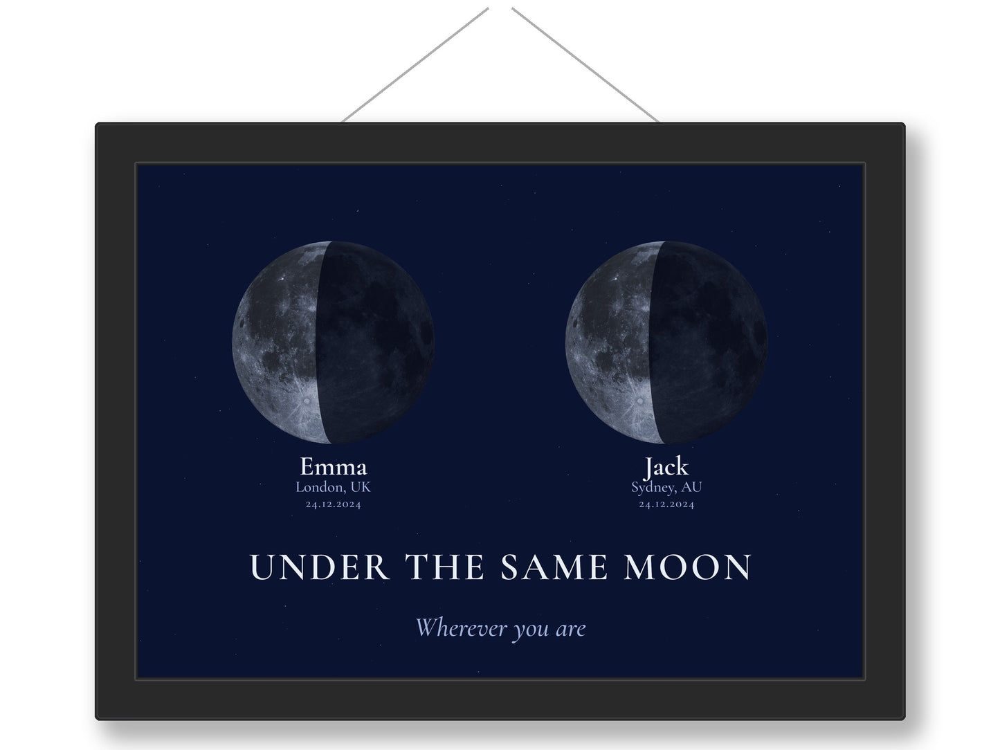 Personalised Under the Same Moon print framed as a long-distance gift