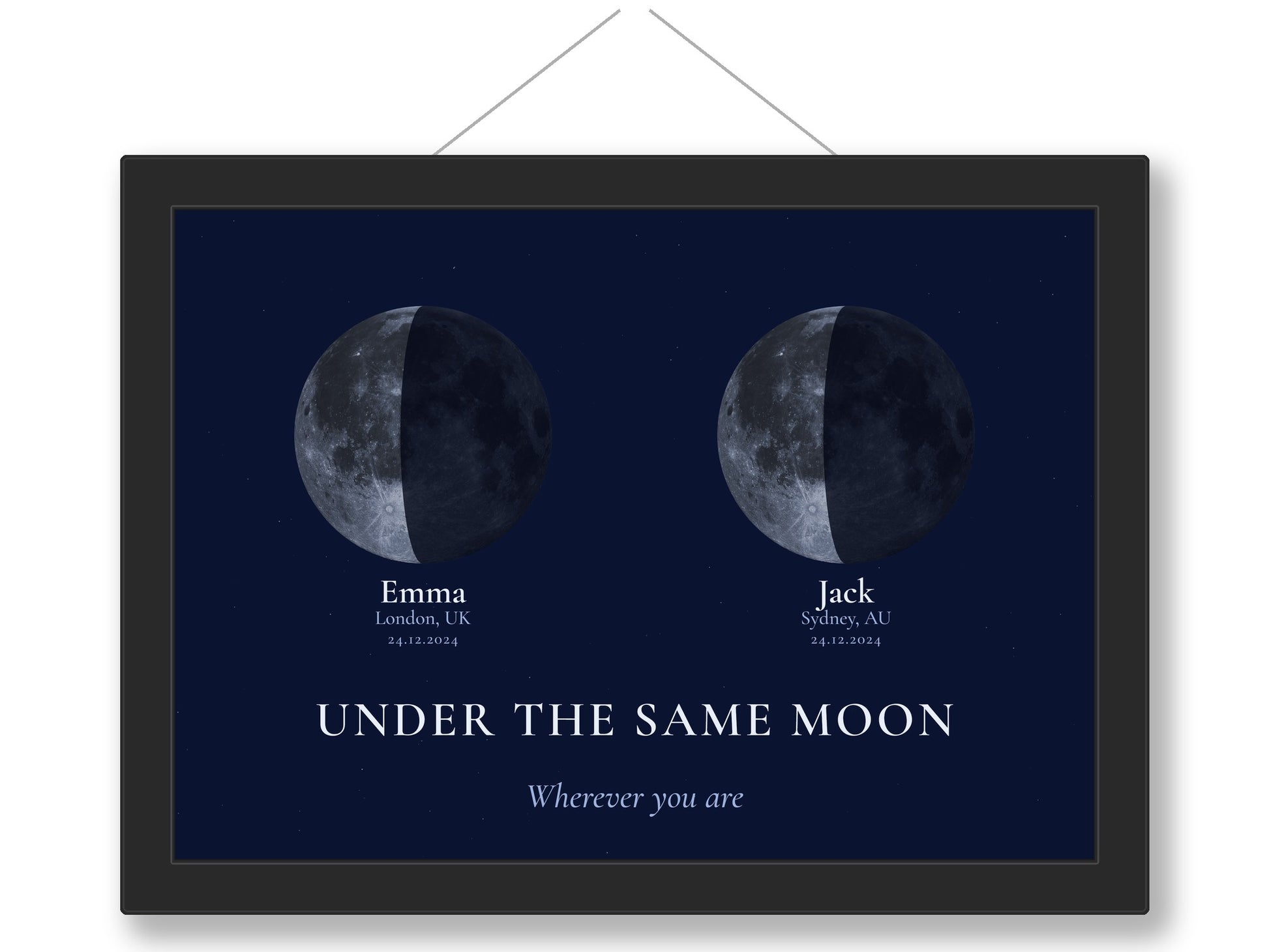 Personalised Under the Same Moon print framed as a long-distance gift