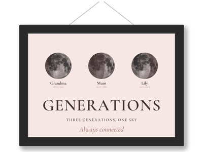 Personalised three generations moon print framed as a family keepsake