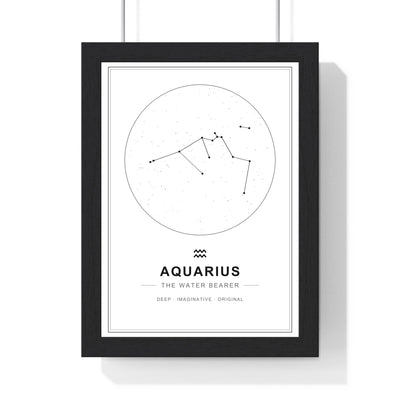 Personalised Aquarius zodiac star sign print displayed in a black frame