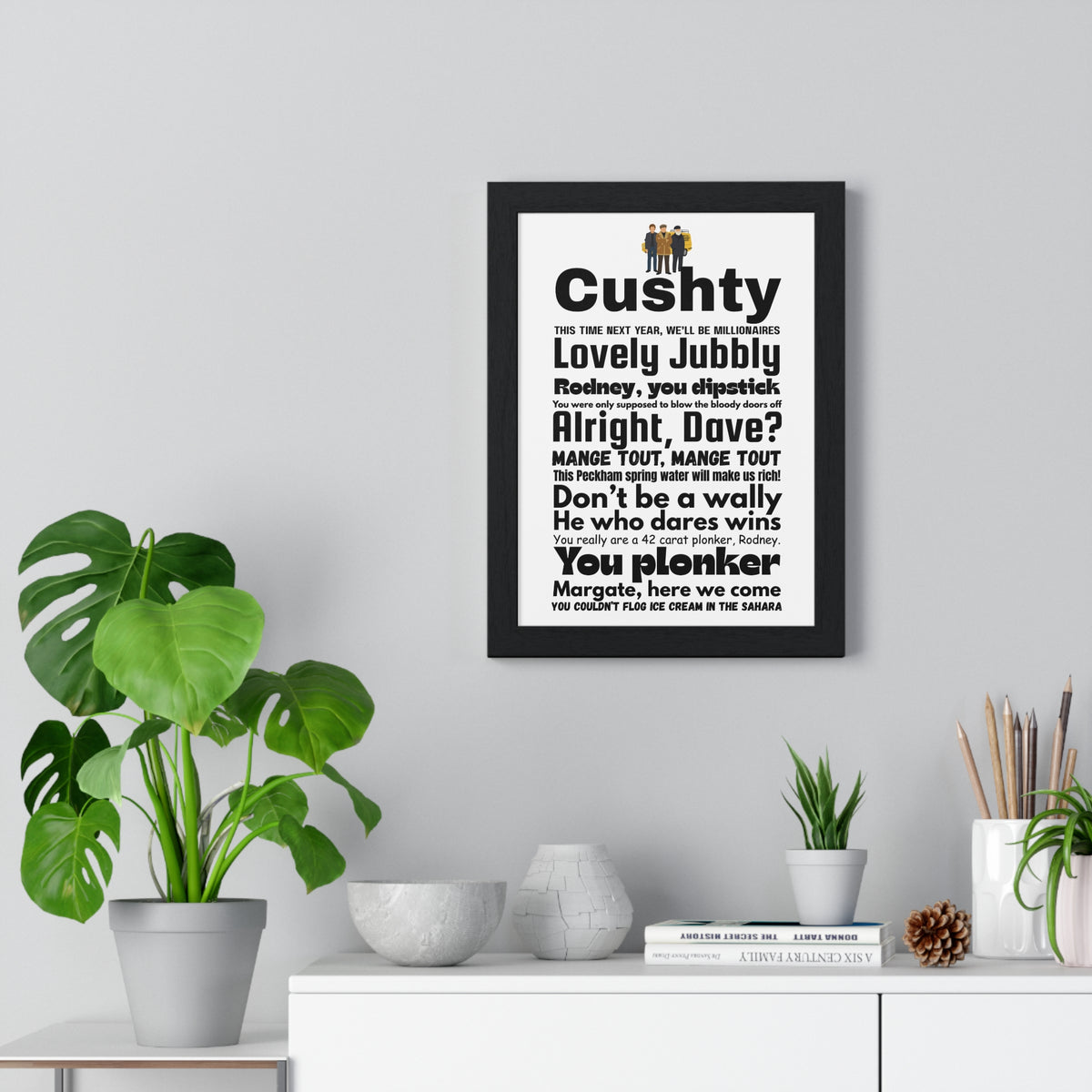 Only Fools and Horses word cloud quotes print framed on a wall - unofficial fan art by Poster Kingz