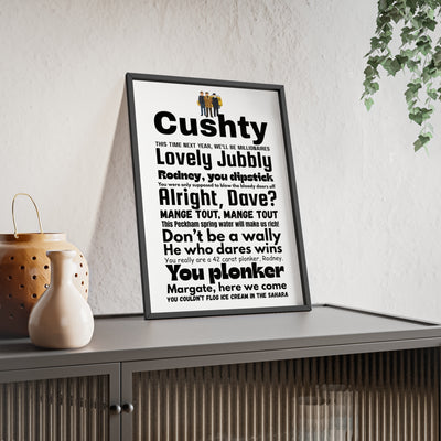 Only Fools and Horses word cloud quotes print framed on a wall - unofficial fan art by Poster Kingz