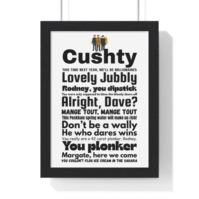Only Fools and Horses word cloud quotes print framed on a wall - unofficial fan art by Poster Kingz