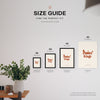 Poster Kingz size guide: A5, A4, A3 framed or unframed and A2 unframed, shown to scale