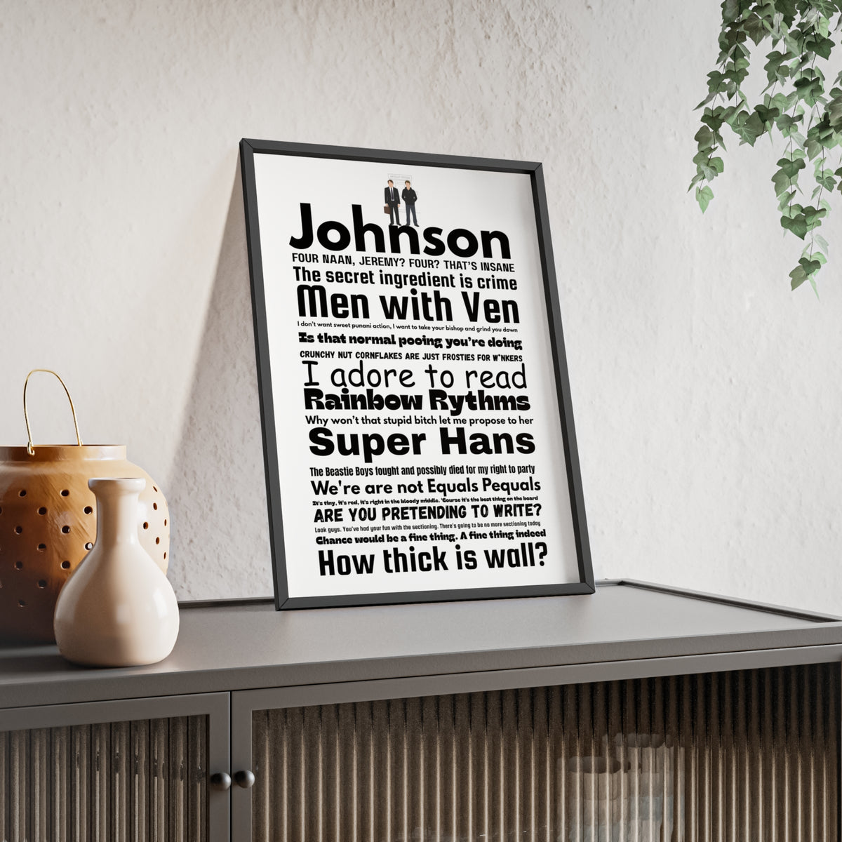 Peep Show word cloud quotes print framed on a wall - unofficial fan art by Poster Kingz