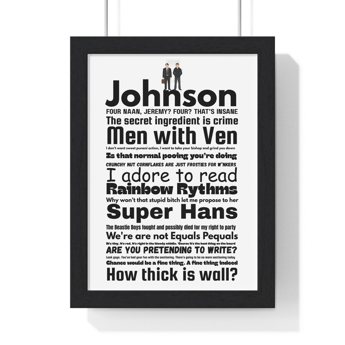 Peep Show word cloud quotes print framed on a wall - unofficial fan art by Poster Kingz