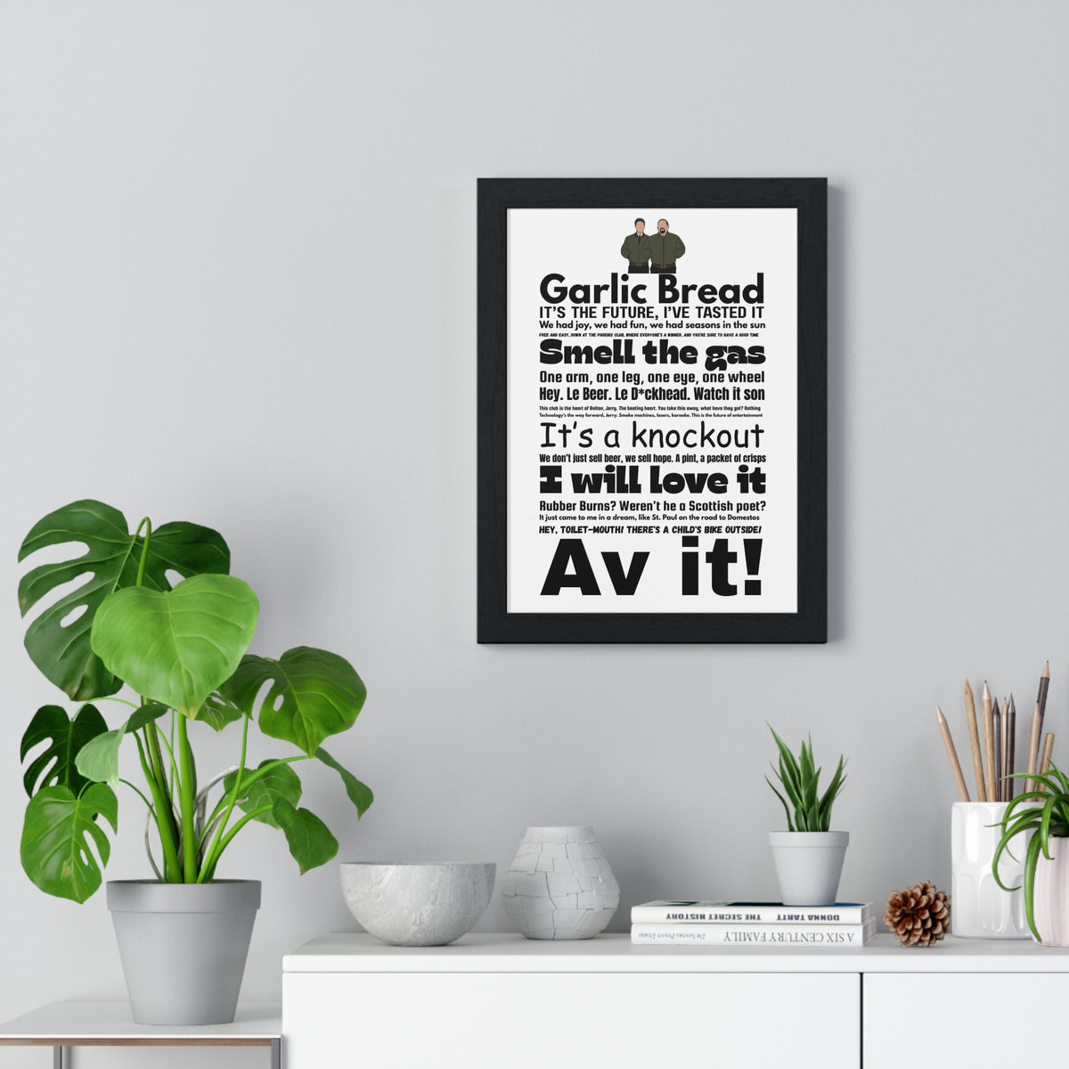 Phoenix Nights word cloud quotes print framed on a wall - unofficial fan art by Poster Kingz