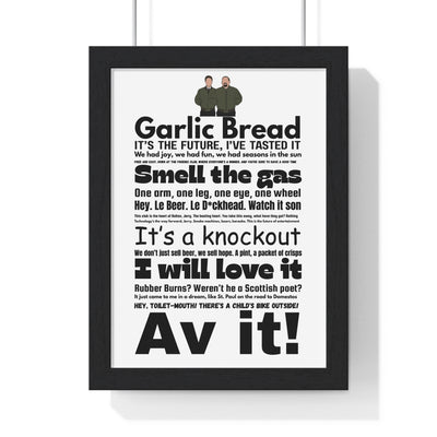 Phoenix Nights word cloud quotes print framed on a wall - unofficial fan art by Poster Kingz