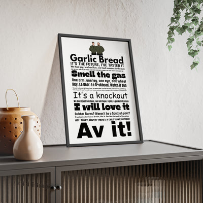 Phoenix Nights word cloud quotes print framed on a wall - unofficial fan art by Poster Kingz