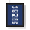 Navy personalised destination print with custom places