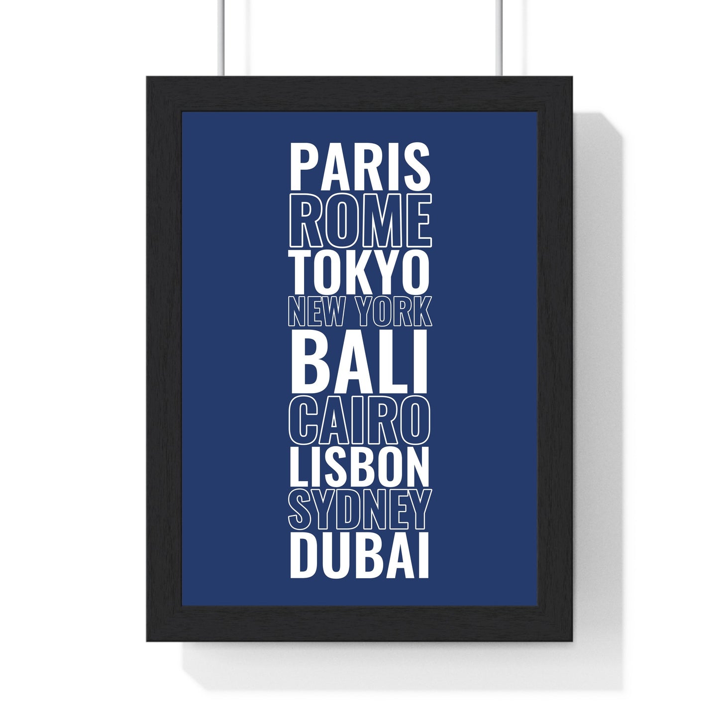 Navy personalised destination print with custom places