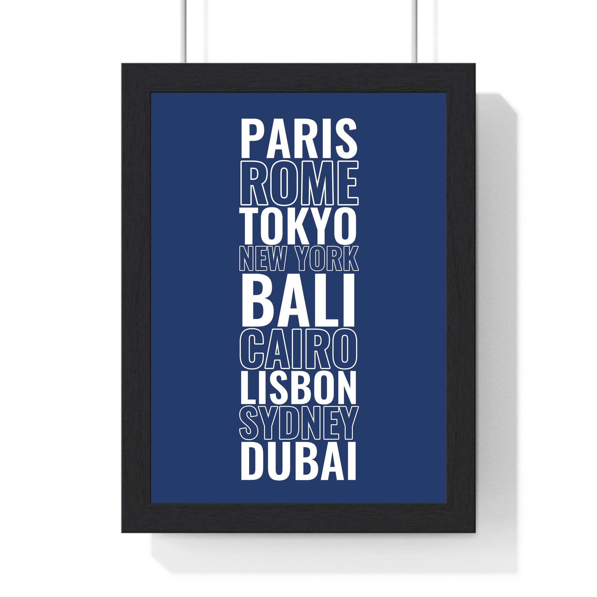 Navy personalised destination print with custom places