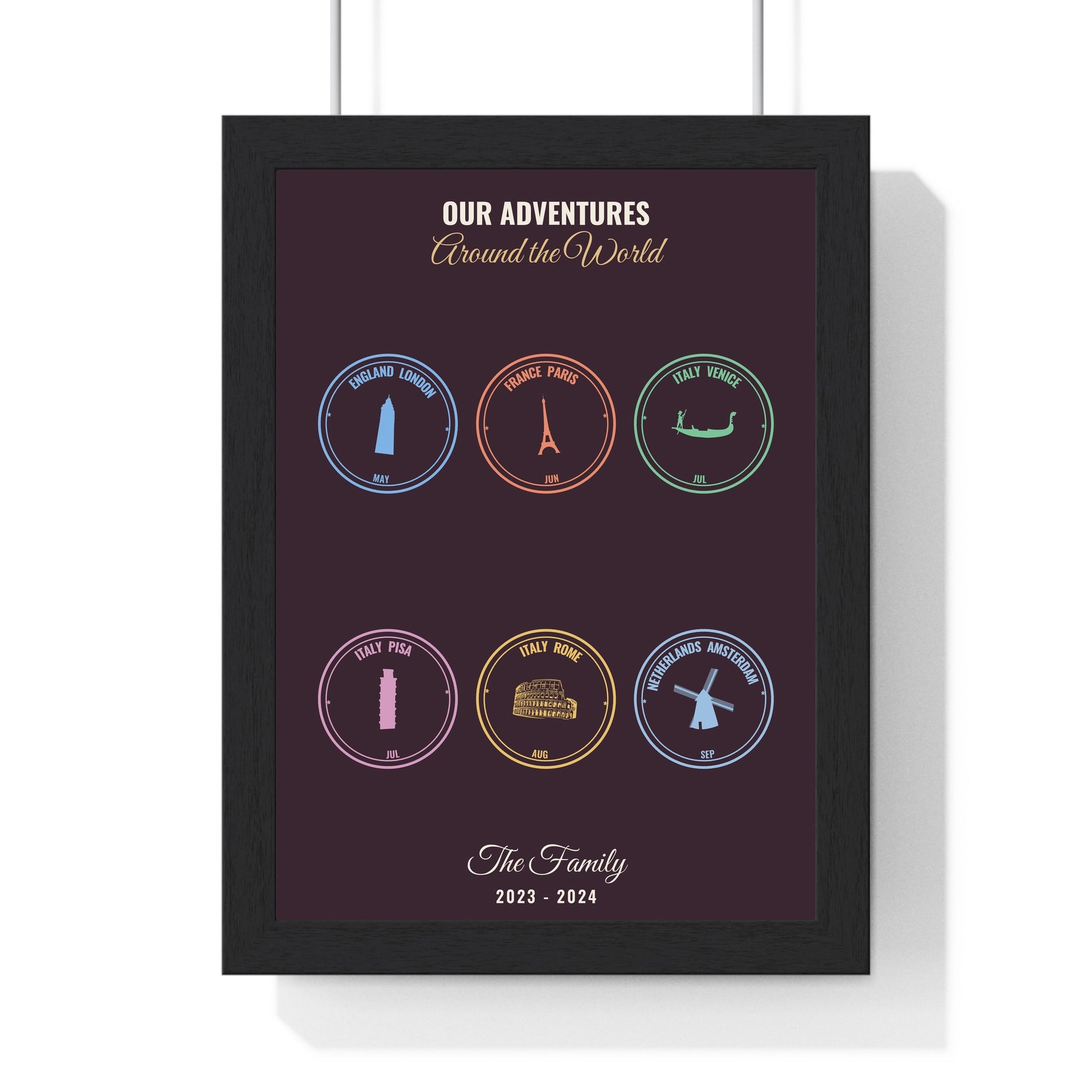 Plum personalised passport stamp print framed or unframed