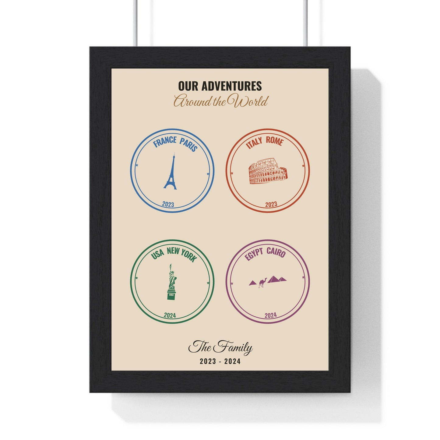 Sand colour personalised travel map passport stamp print