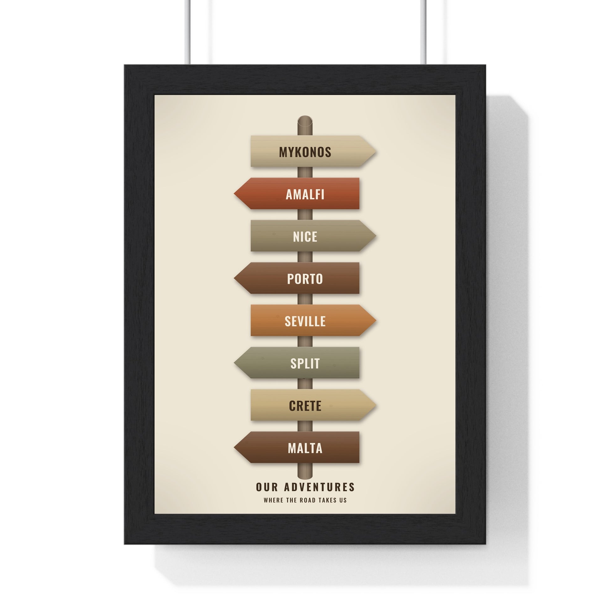 Cream personalised travel signpost print custom destination poster