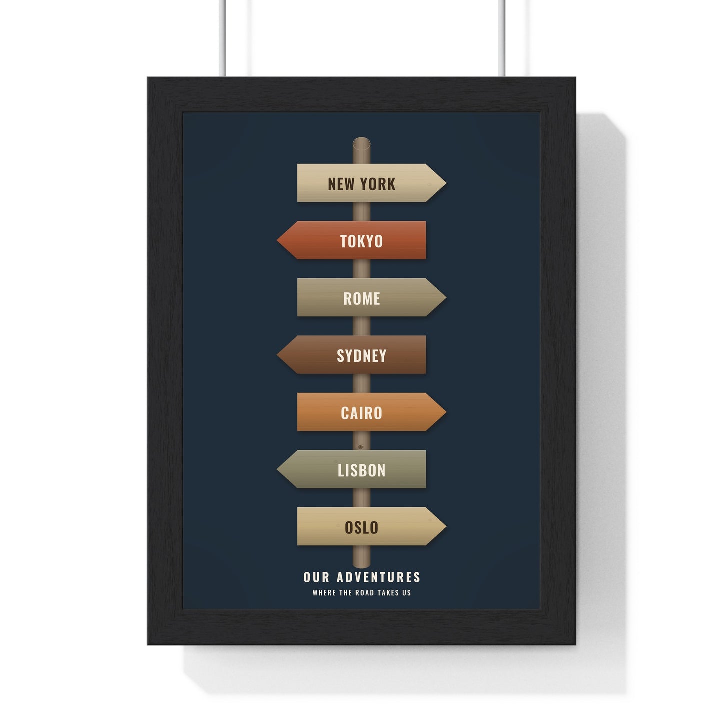 Navy personalised holiday destination signpost poster