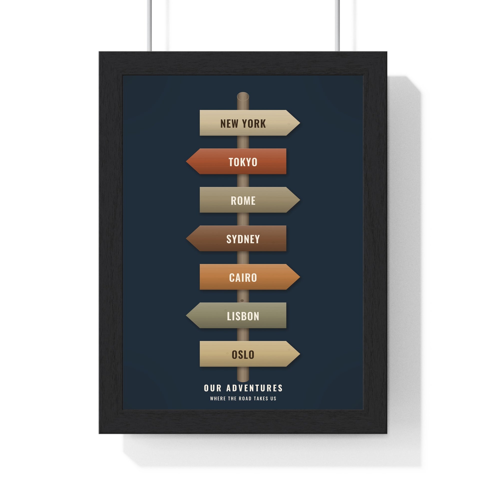 Navy personalised holiday destination signpost poster